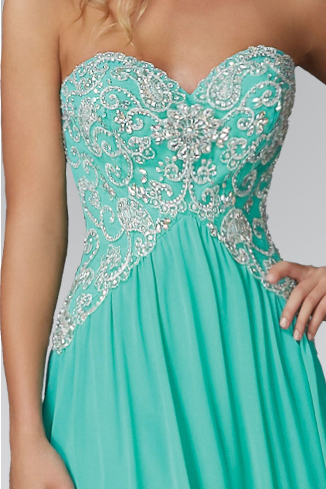 Strapless Sweetheart Long Chiffon Dress with Jewel Detailing