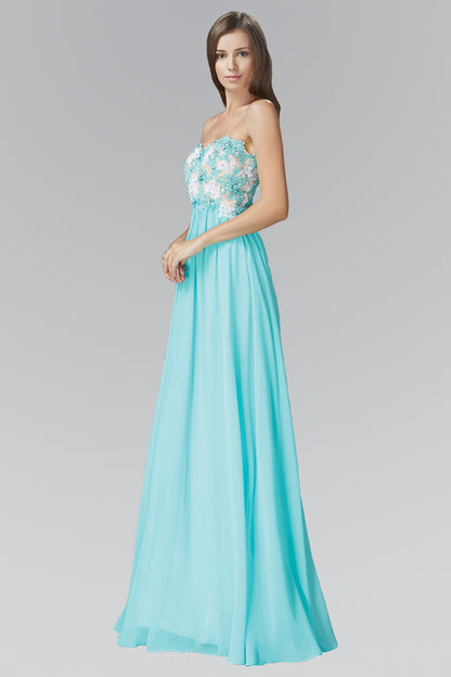 Strapless Sweetheart Chiffon Long Dress with Lace on Bodice