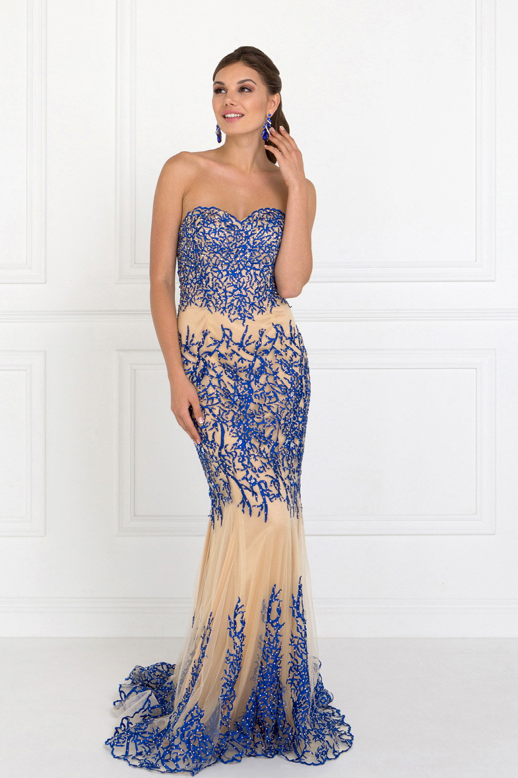 Strapless Lace Mesh Long Dress with Sweetheart Neckline