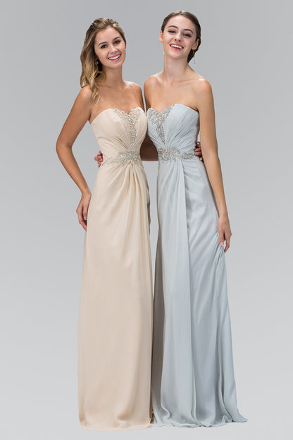 Strapless Sweetheart Long Dress with Pleated Bodice