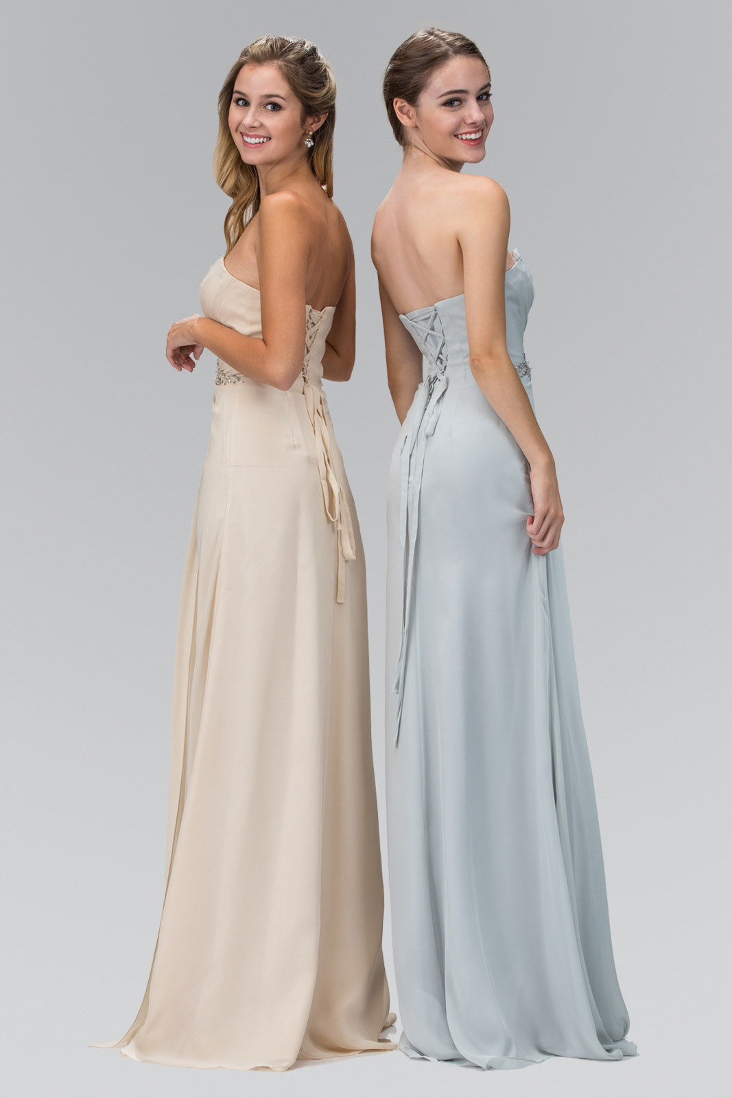 Strapless Sweetheart Long Dress with Pleated Bodice