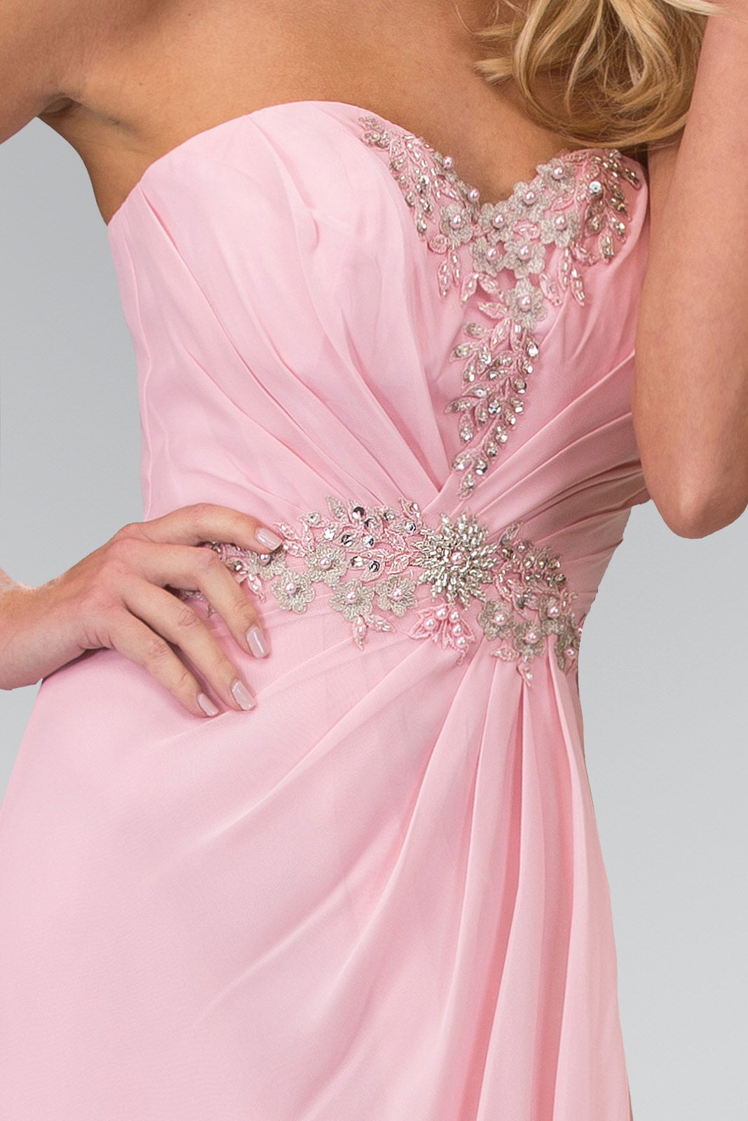 Strapless Sweetheart Long Dress with Pleated Bodice