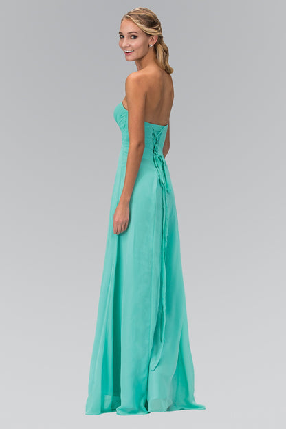 Strapless Sweetheart Chiffon Long Dress with Pleated Bodice