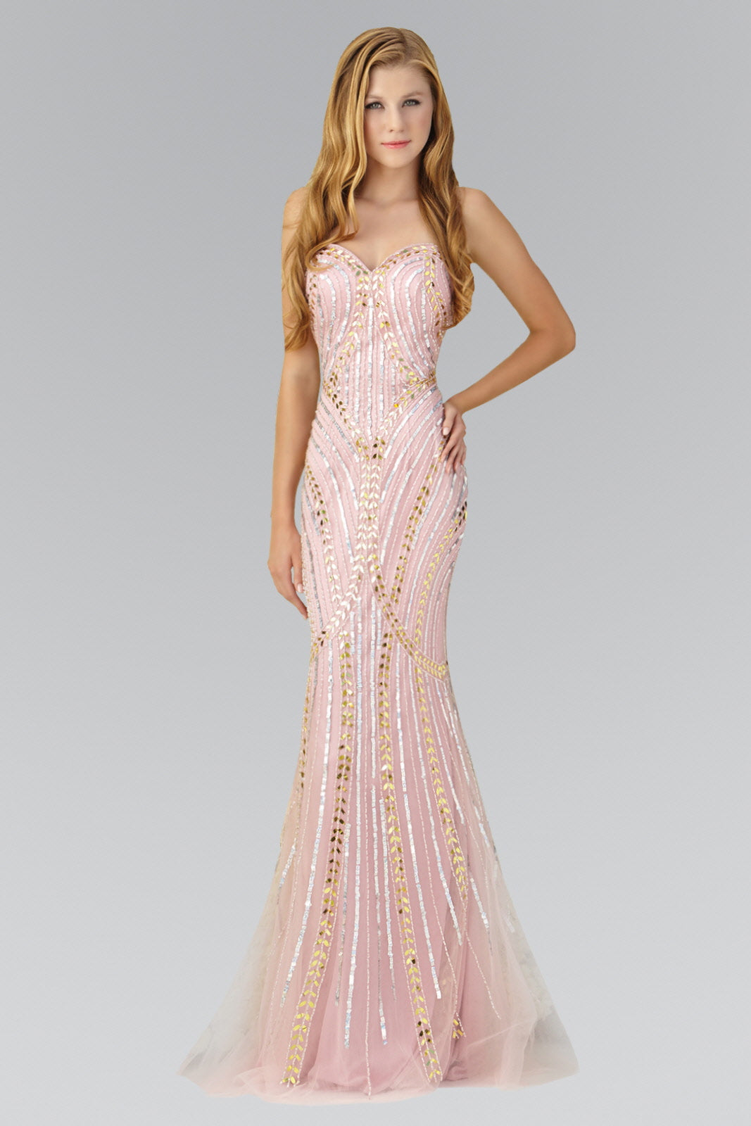 Strapless Sweetheart Long Dress with Bead Detailing