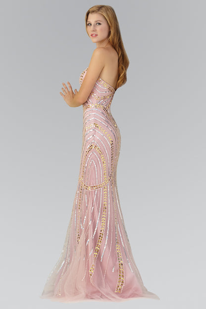 Strapless Sweetheart Long Dress with Bead Detailing