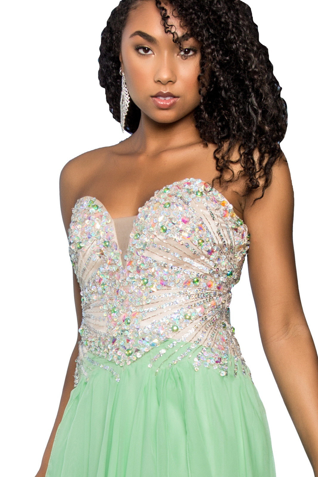 Strapless Sweetheart Chiffon Long Dress with Sequin Embellished Bodice