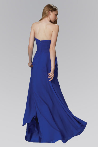 Strapless Sweetheart Chiffon Long Dress with Jewel Embellished Bodice