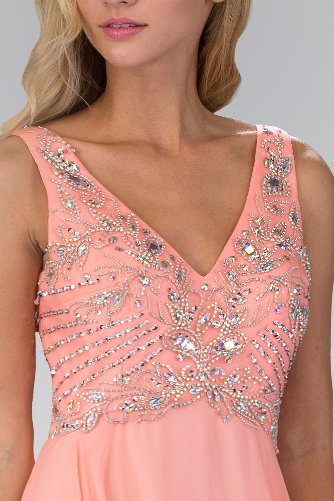 V Neck and Back Chiffon Long Prom Dress - Tiffany / S V Neck and Back Chiffon Long Prom Dress - Tiffany / S
