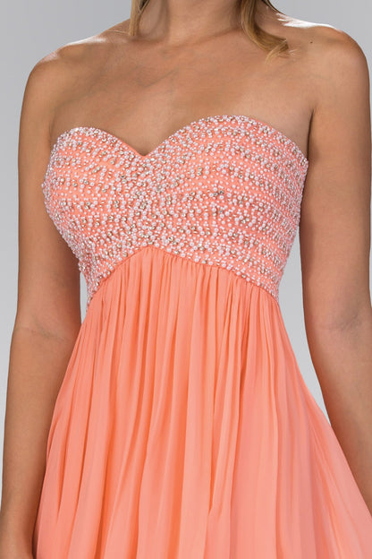 Beaded Bodice Strapless Floor Length Prom Dress