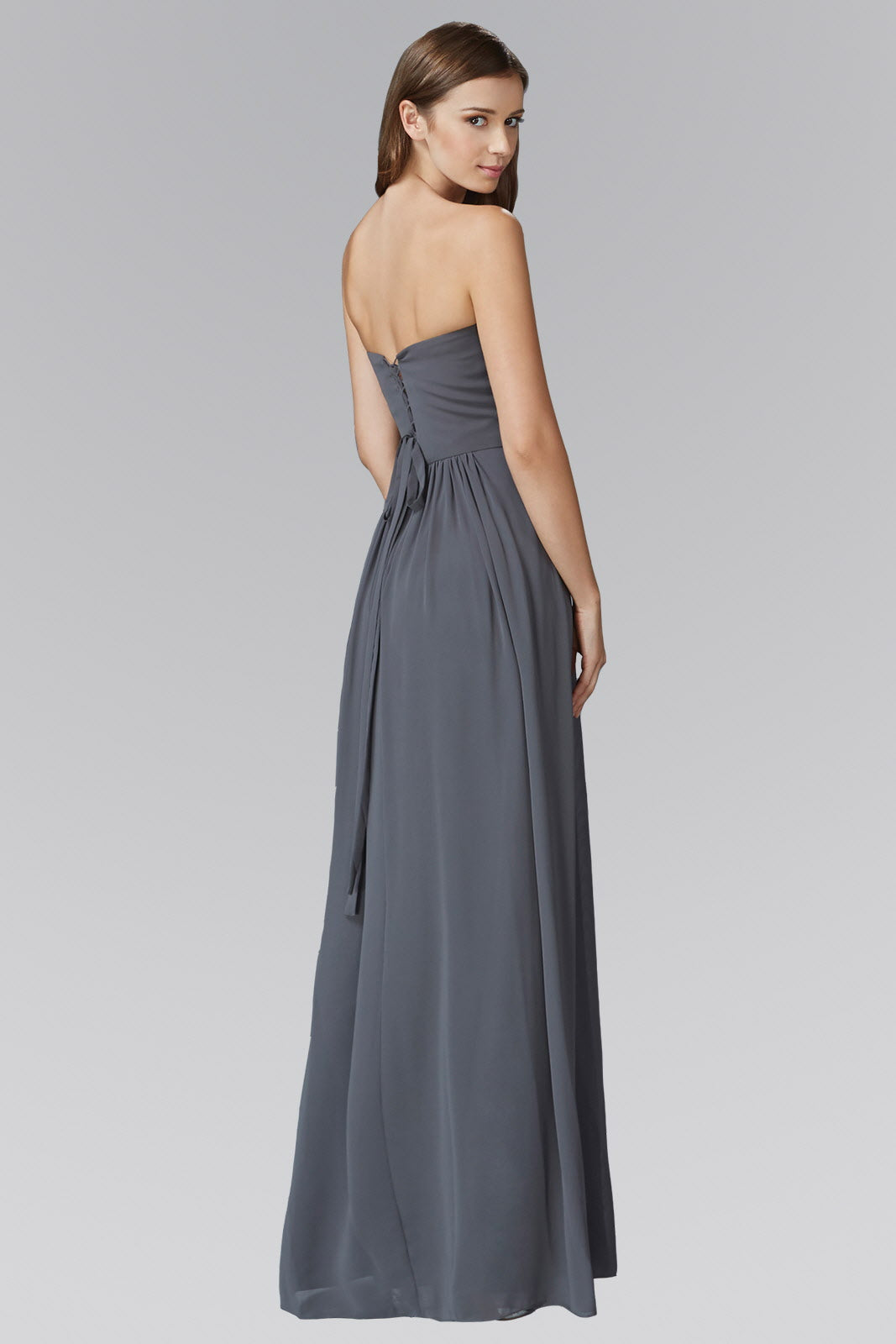 Strapless Sweetheart Floor Length Dress with Corset Back and Jewel Detailing