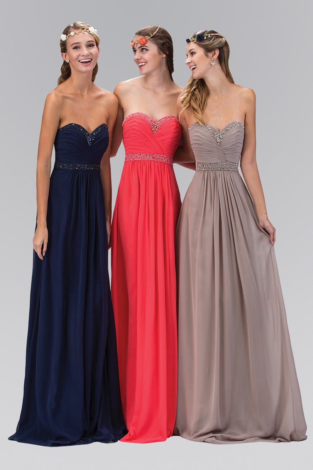 Strapless Sweetheart Floor Length Dress with Corset Back and Jewel Detailing