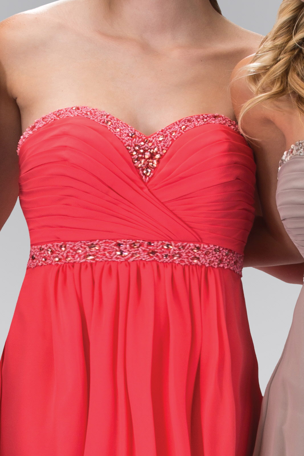 Strapless Sweetheart Floor Length Dress with Corset Back and Jewel Detailing