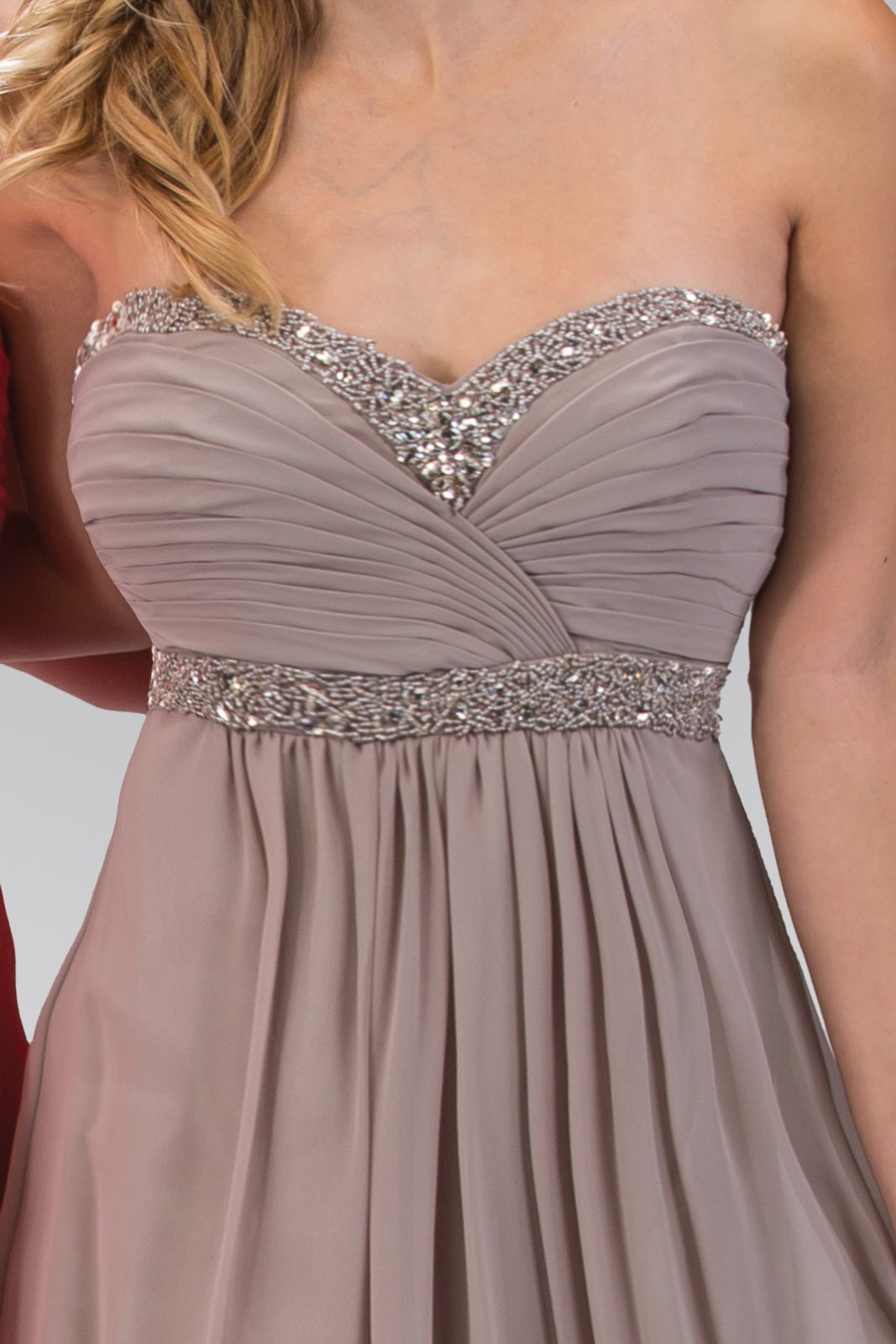 Strapless Sweetheart Floor Length Dress with Corset Back and Jewel Detailing