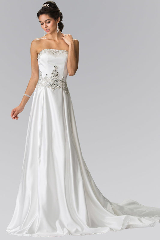 Jewels Embellished Strapless Wedding Dress with Tail