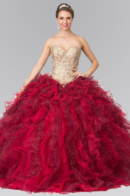 Beads Embellished Embroidery Tulle Ruffled Quinceanera Dress with Bolero