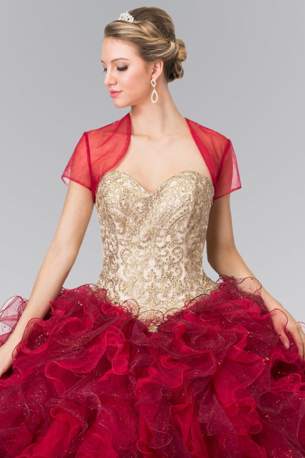 Beads Embellished Embroidery Tulle Ruffled Quinceanera Dress with Bolero