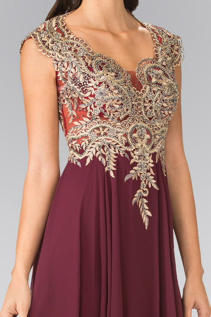 Full Embroidered Top Chiffon Long Dress with Sheer Back