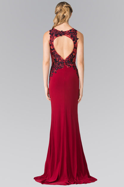 Beads Embellished Embroidery Jersey Long Dress with Cut-Out Back