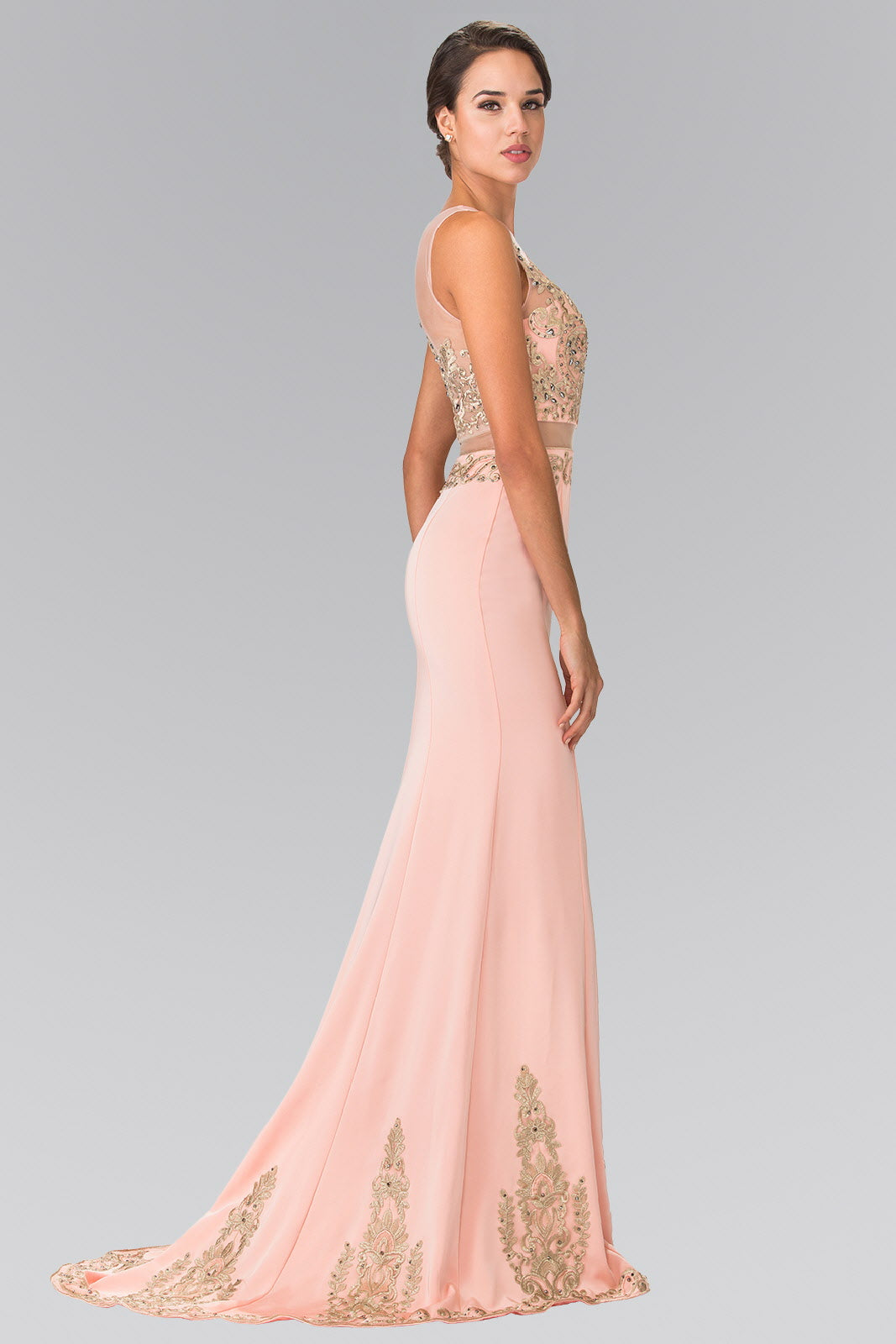 Sleeveless Mock Two-Piece Prom Dress with Loyal Embroidery Details M / Blush Sleeveless Mock Two-Piece Prom Dress with Loyal Embroidery Details M / Blush