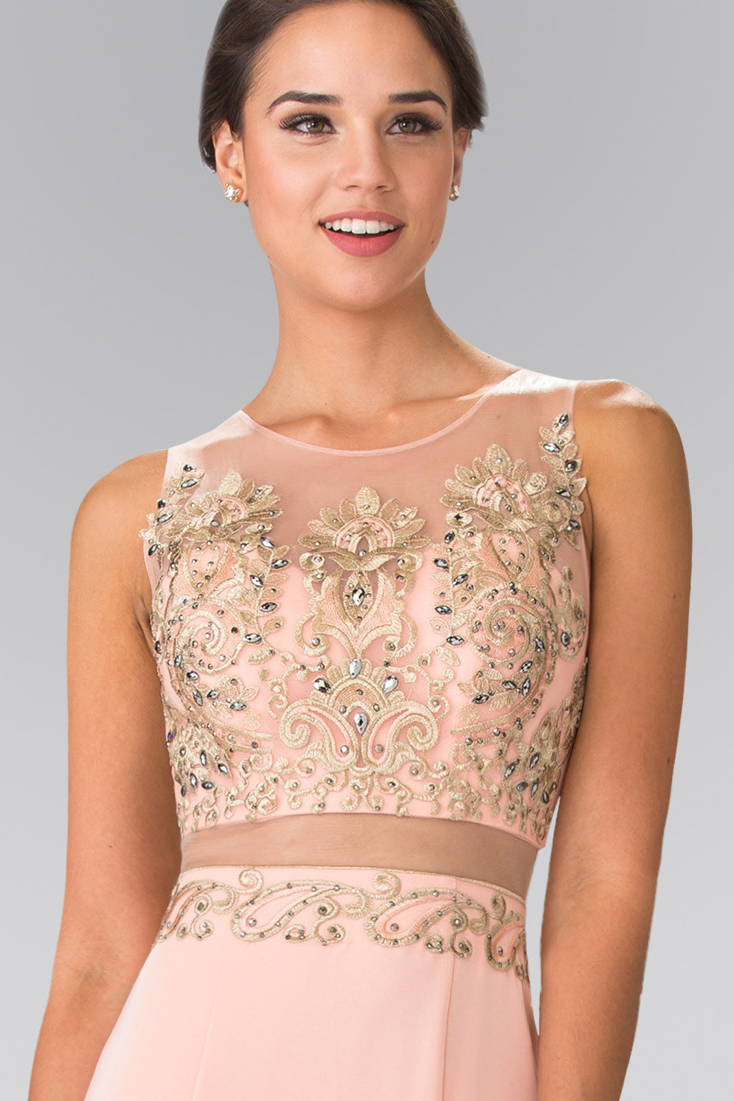 blush two piece prom dress Blush Pink Tulle Beading Applique Two Piece Prom Dresses.PD00215 AlineBridal