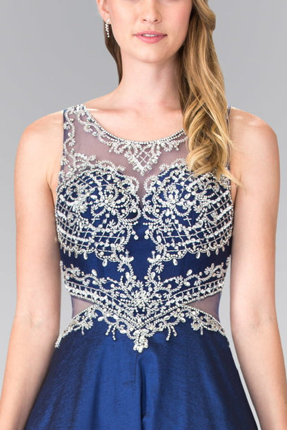 Full-Beaded Top Side Cut-Out Dress with Sheer Back