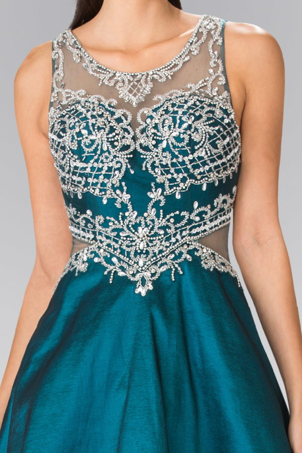 Full-Beaded Top Side Cut-Out Dress with Sheer Back