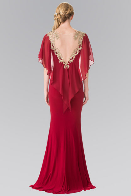 Sleeveless Jersey Long Dress with Attached Cape that Drapes Down the Back