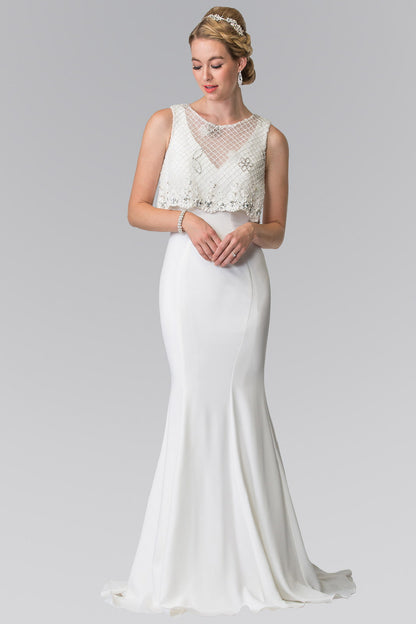 V-neck Long Dress with Detachable Beaded Lace Top