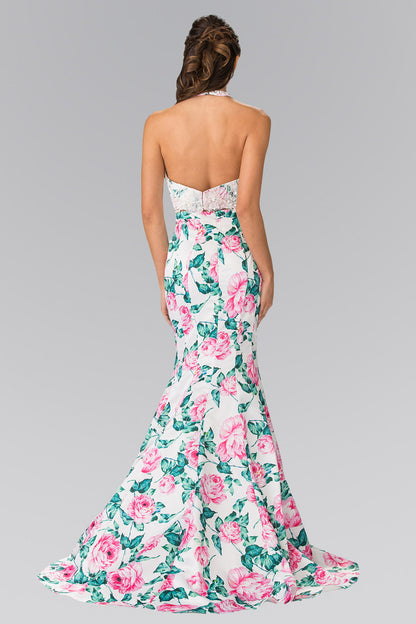 Halter-Neck Two-Piece Floral Print Long Dress