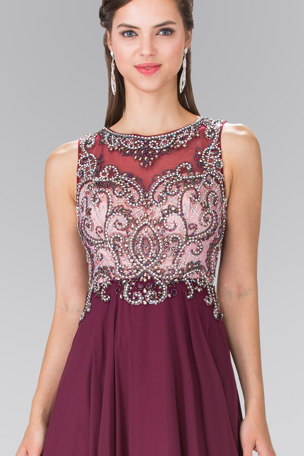 Beaded Top Chiffon Long Dress with Open Back S / Royal Blue Beaded Top Chiffon Long Dress with Open Back S / Royal Blue