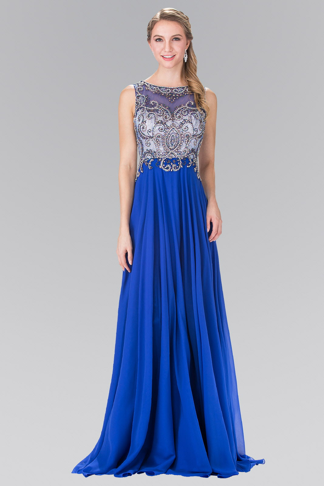 GLS Royal Blue Long Sleeveless Beaded Chiffon Evening Dress - XS - Perfect for Prom and Formal Occasions GLS Royal Blue Long Sleeveless Beaded Chiffon Evening Dress - XS - Perfect for Prom and Formal Occasions