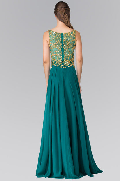 Beads Embellished Bodice Floor Length Chiffon Prom Dress