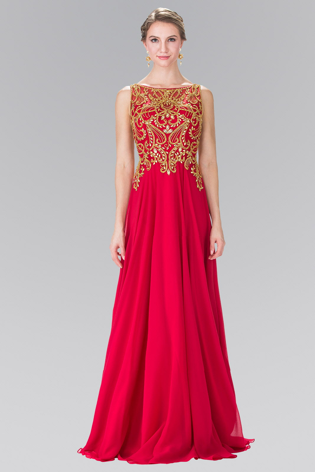 Beads Embellished Bodice Floor Length Chiffon Prom Dress Tux-USA Beads Embellished Bodice Floor Length Chiffon Prom Dress Tux-USA