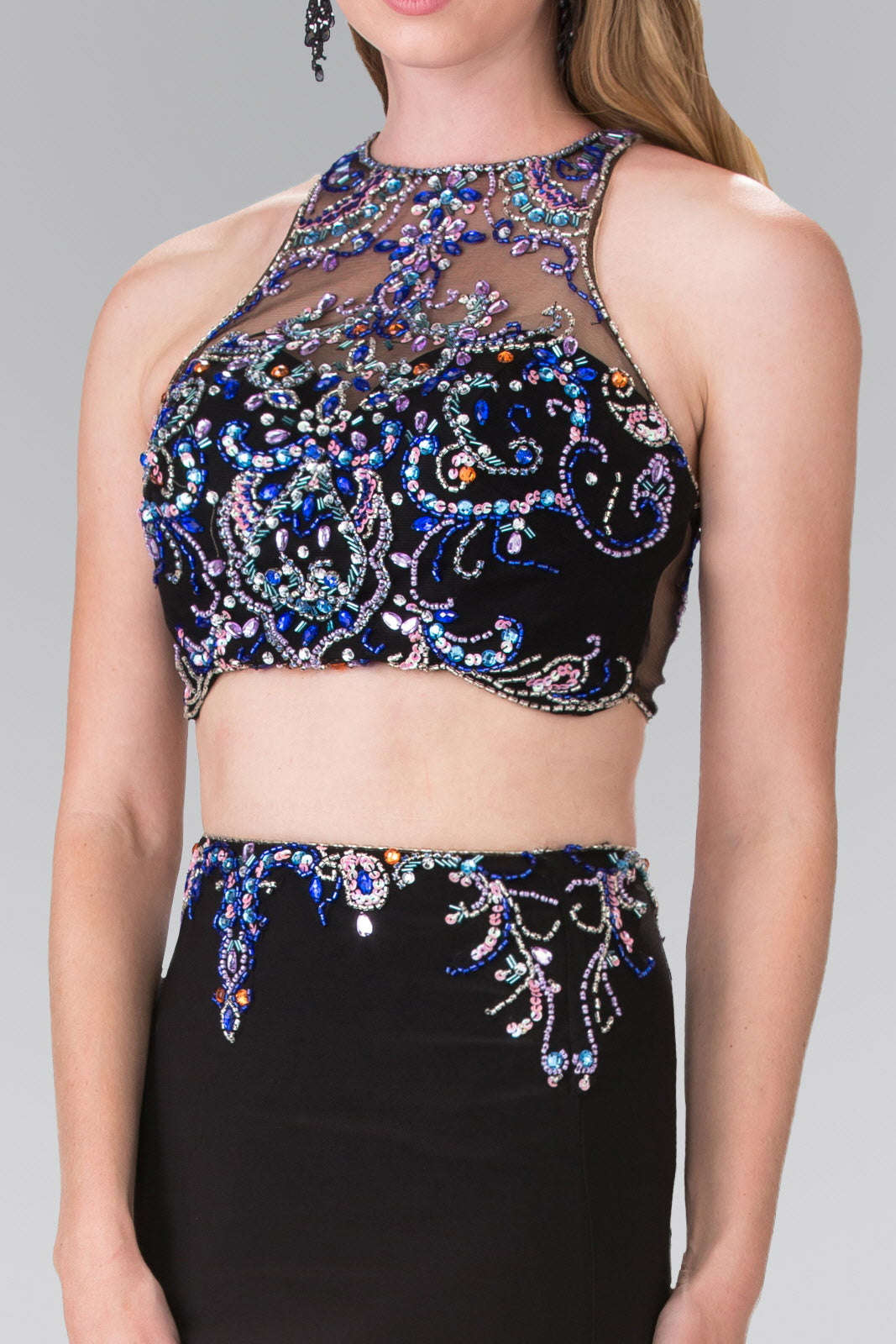 Beaded Two-Piece Dress with Cut-Out Back