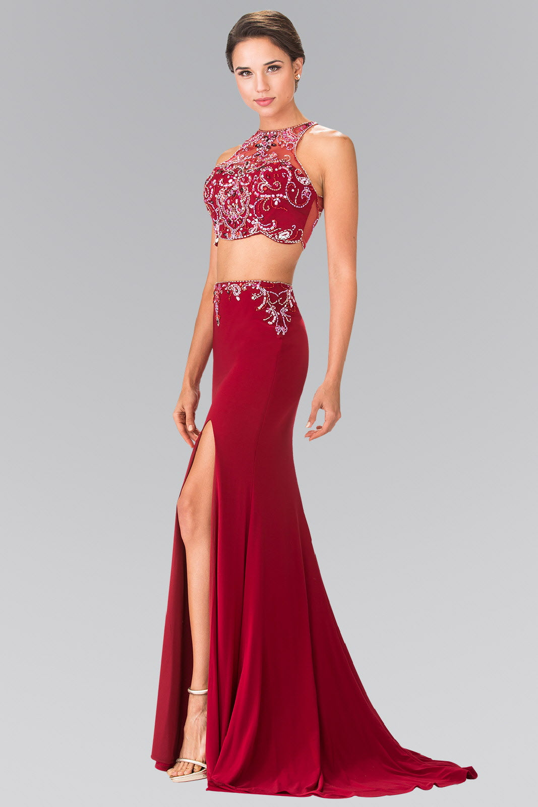 Beaded Two-Piece Dress with Cut-Out Back