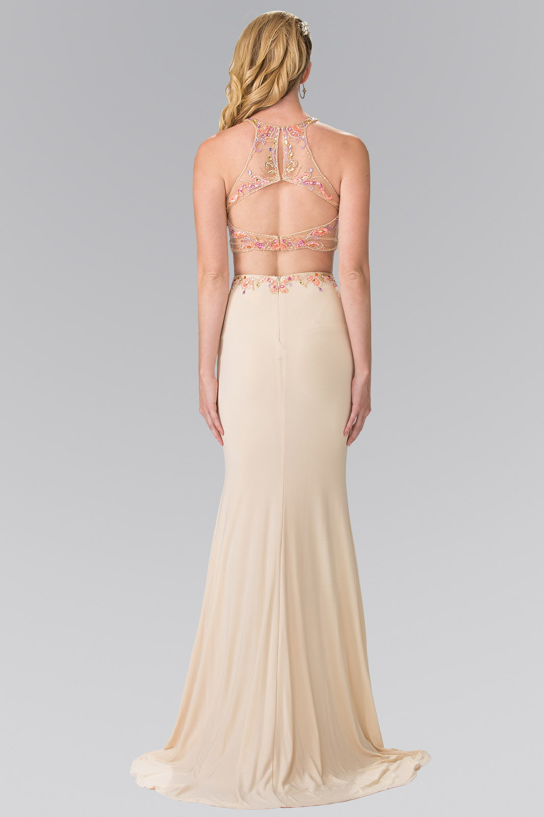 GLS Burgundy 2 Piece Sexy Halter Evening Gown - XL - Beaded Crop Top with Side Slit GLS Burgundy 2 Piece Sexy Halter Evening Gown - XL - Beaded Crop Top with Side Slit