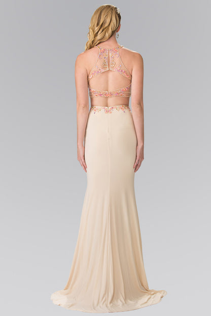 Beaded Two-Piece Dress with Cut-Out Back