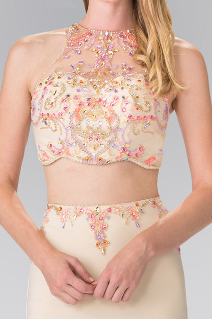 Beaded Two-Piece Dress with Cut-Out Back