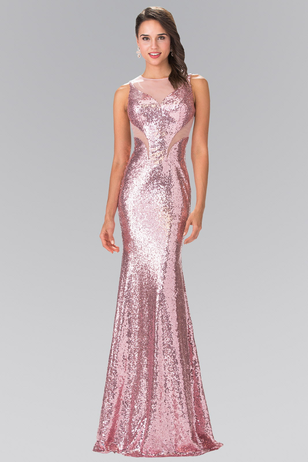 Side Sheer Cut Sequin Long Dress