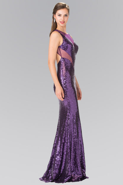 Side Sheer Cut Sequin Long Dress