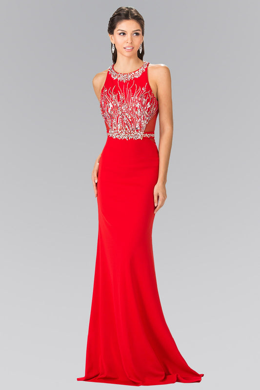 Beads Embellished Long Dress with Sheer Sides