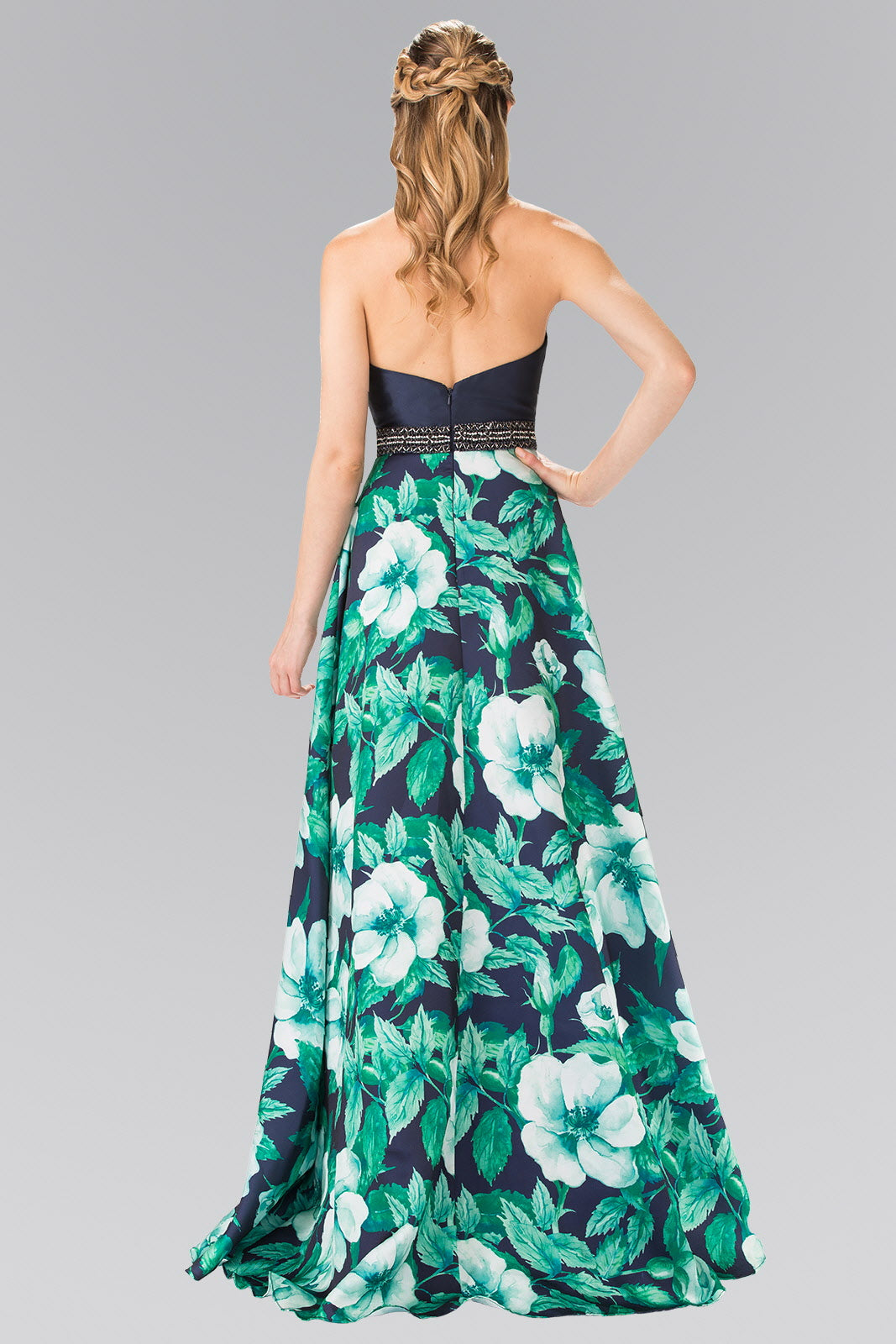 Flower Print Halter-Neck Mikado Long Dress