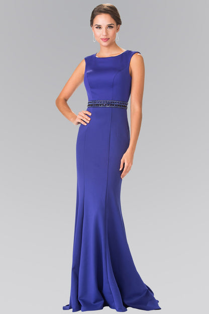 Beaded Waist Line Jersey Long Dress with Cut-Out Back