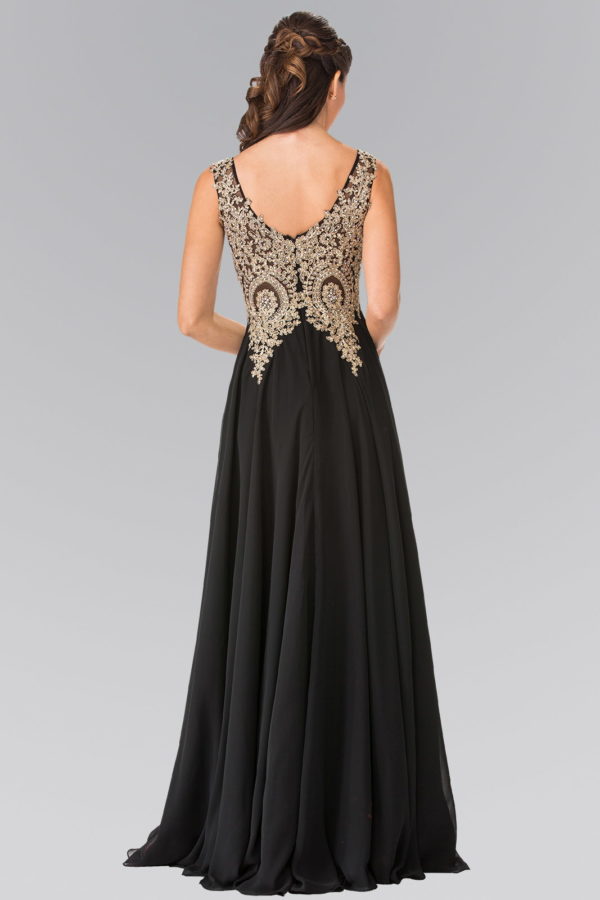 V-Neck Embroidered Chiffon Long Dress