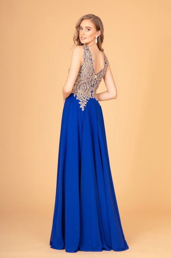 V-Neck Embroidered Chiffon Long Dress