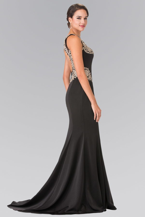 Embroidery Rome Jersey Long Dress with Open Back