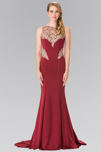 Embroidery Rome Jersey Long Dress with Open Back