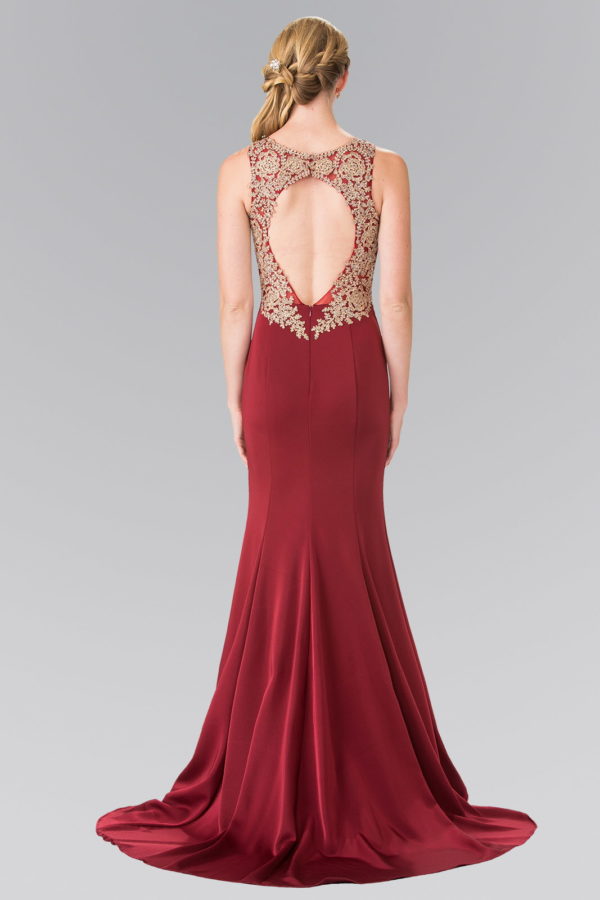 Embroidery Rome Jersey Long Dress with Open Back