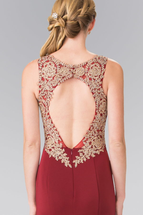 Embroidery Rome Jersey Long Dress with Open Back