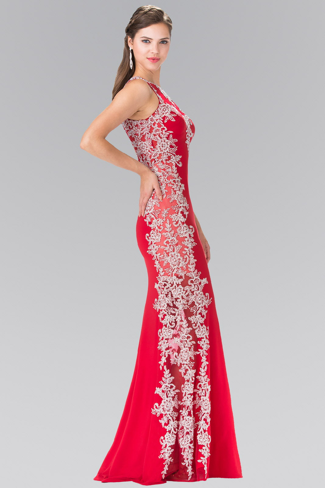 Embroidered Jersey Long Dress with Open Back